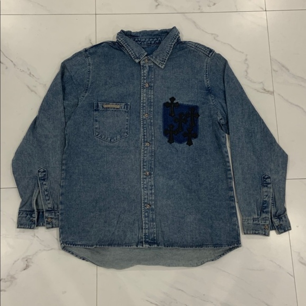 Chrome Hearts Black Cross Patches Denim Jean Jacket Men’s Size Large